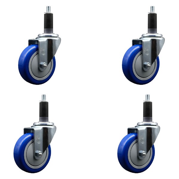 Service Caster 4'' SS Blue Poly Wheel Swivel 1-1/8'' Expanding Stem Caster Set, 4PK SCC-SSEX20S414-PPUB-BLUE-118-4 - main